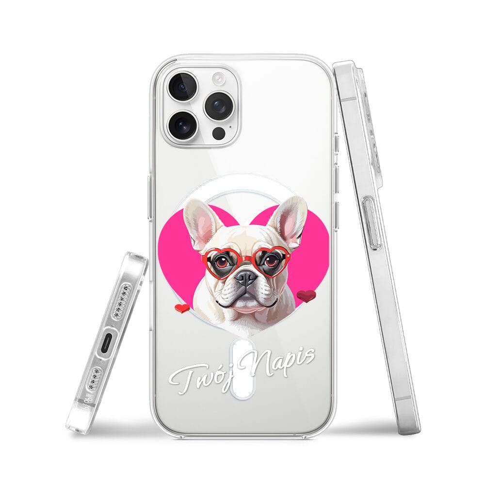 Etui do iPhone 12 Pro Max z MagSafe przeźroczyste, silikonowe Flexi, Puppy Love, pies rasy Buldog Francuski - obrazek 3