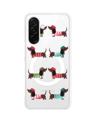 Etui do Samsung Galaxy A26 5G z MagSafe przeźroczyste, silikonowe Flexi, jamnik w Paryżu