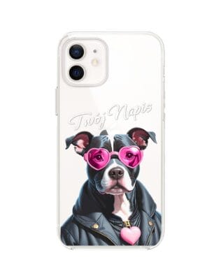 Etui do iPhone 12 przeźroczyste, silikonowe Flexi, Puppy Love, pies rasy Amstaff