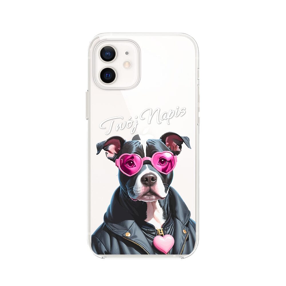 Etui do iPhone 12 przeźroczyste, silikonowe Flexi, Puppy Love, pies rasy Amstaff