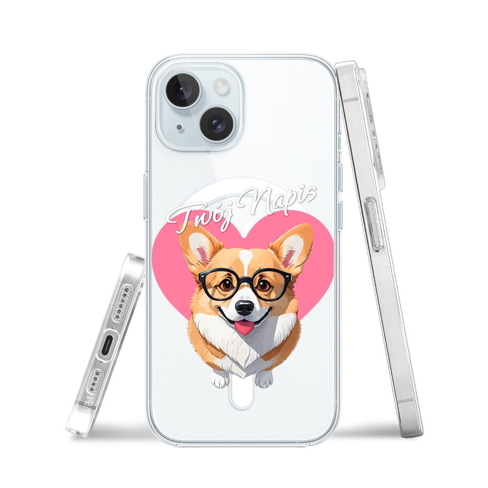 Etui do iPhone 15 z MagSafe przeźroczyste, silikonowe Flexi, Puppy Love, pies rasy Corgi - obrazek 3