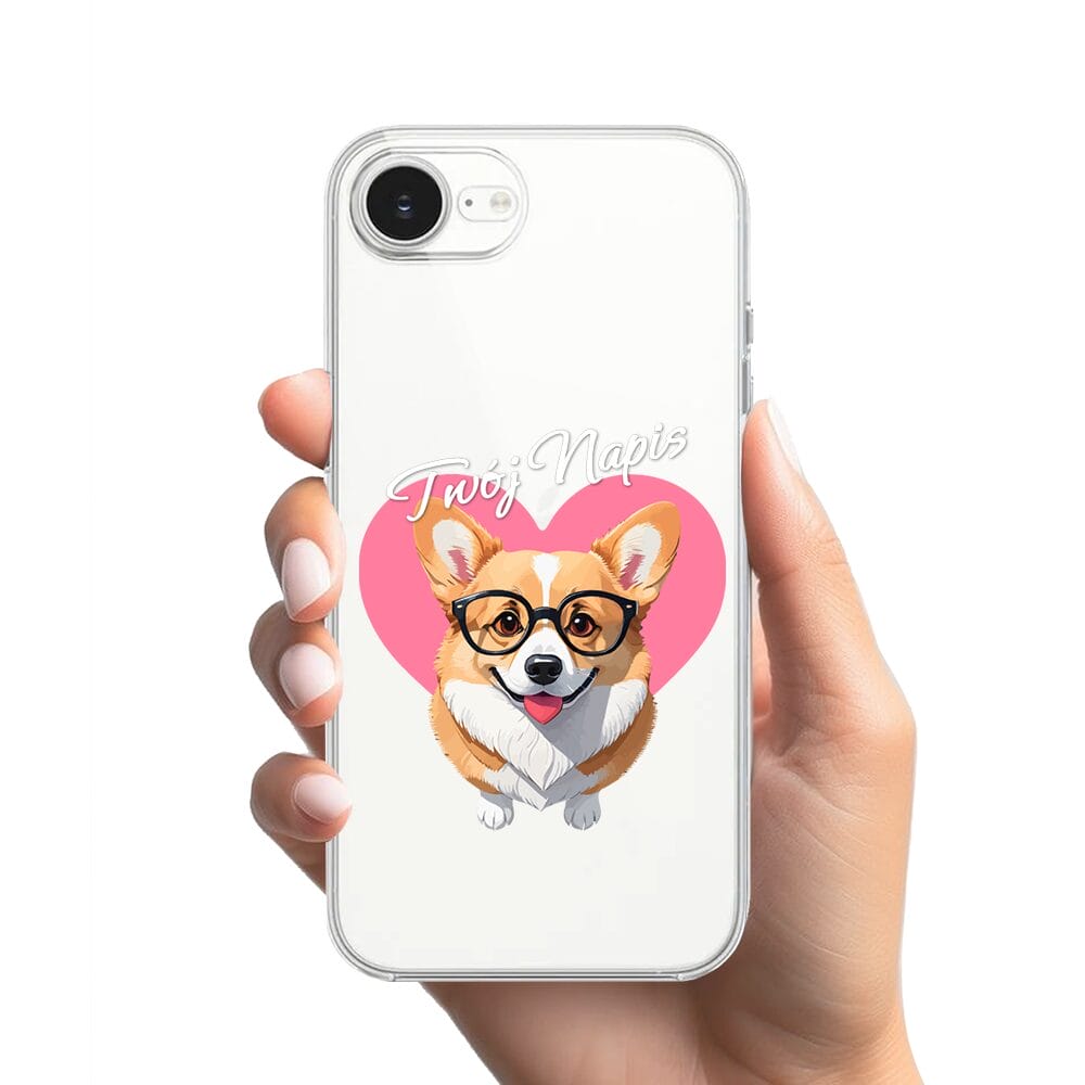 Etui do iPhone 16e przeźroczyste, silikonowe Flexi, Puppy Love, pies rasy Corgi - obrazek 2