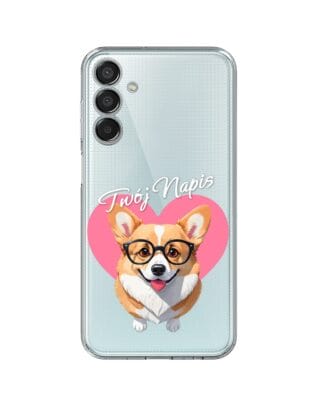 Etui do Samsung Galaxy M15 5G przeźroczyste, silikonowe Flexi, Puppy Love, pies rasy Corgi