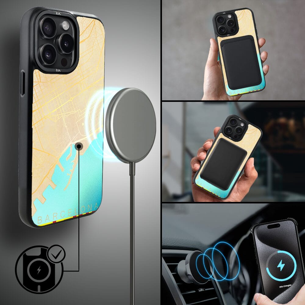 Etui do iPhone 15 Pro IBIZU DropGuard Matt z MagSafe, Mapy Świata, Barcelona - obrazek 8