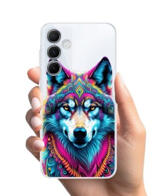 Etui do Samsung Galaxy A35 5G przeźroczyste, silikonowe Flexi, Dzika Mandala, Wilk