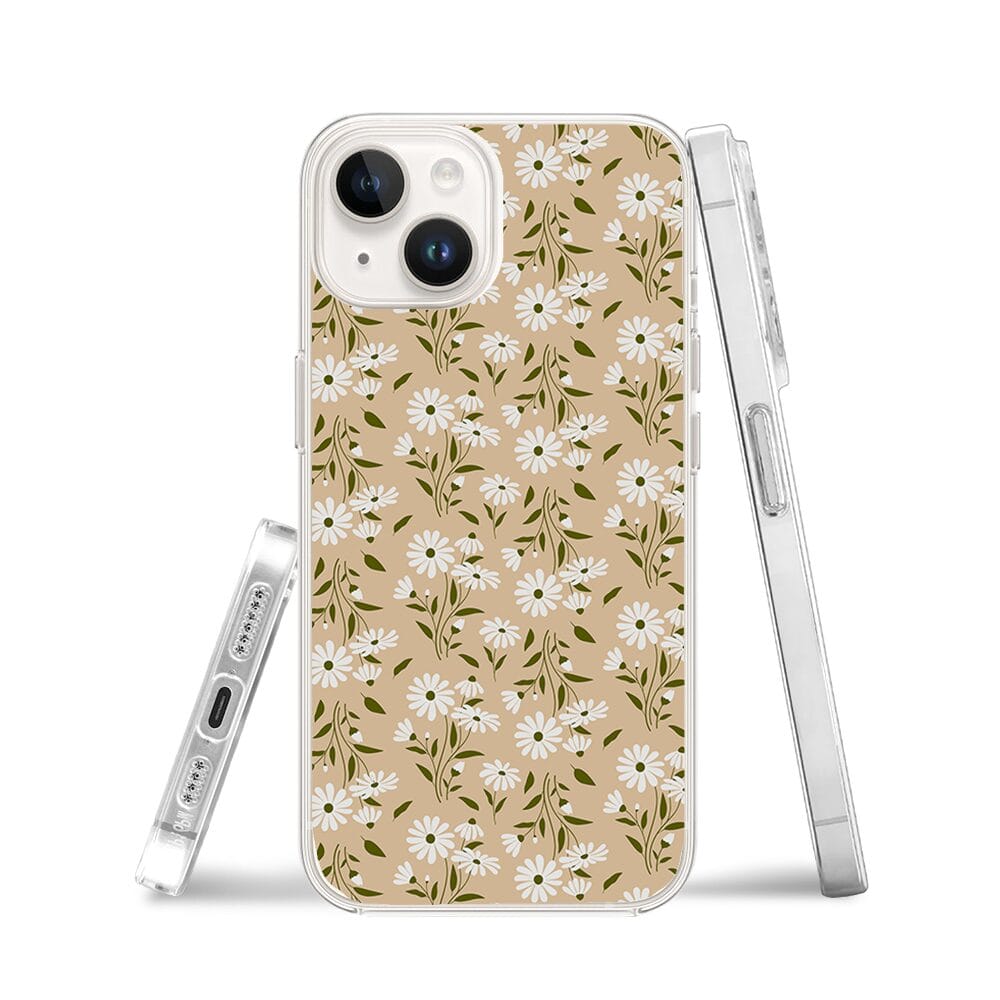 Etui do iPhone 13 Mini przeźroczyste, silikonowe Flexi, delikatne kwiatki na cielistym tle - obrazek 3