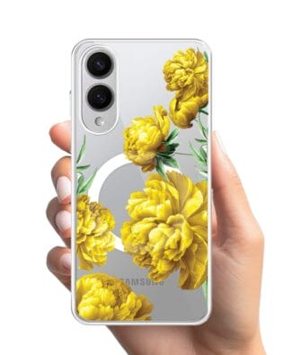 Etui do Samsung Galaxy S25 Edge z MagSafe przeźroczyste, silikonowe Flexi, żółte piwonie