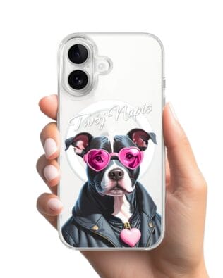 Etui do iPhone 16 z MagSafe przeźroczyste, silikonowe Flexi, Puppy Love, pies rasy Amstaff