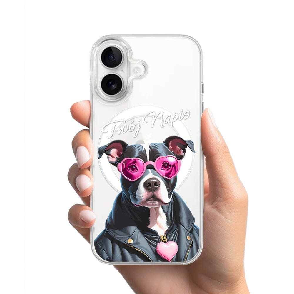 Etui do iPhone 16 z MagSafe przeźroczyste, silikonowe Flexi, Puppy Love, pies rasy Amstaff - obrazek 2