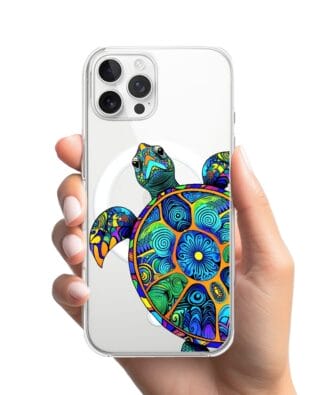 Etui do iPhone 12 Pro z MagSafe przeźroczyste, silikonowe Flexi, Dzika Mandala, Żółw