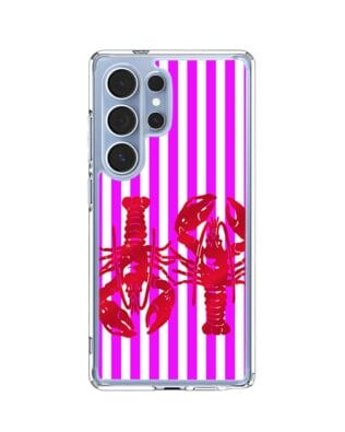 Etui do Samsung Galaxy S25 Ultra z MagSafe przeźroczyste, silikonowe Flexi, kraby z różowymi paskami