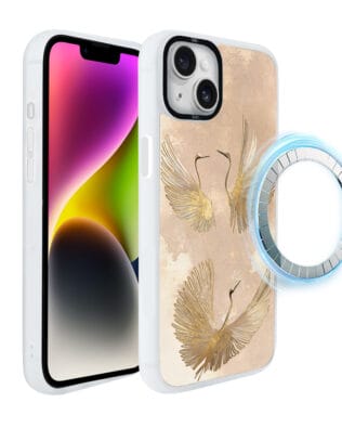 Etui do iPhone 14 IBIZU DropGuard Matt z MagSafe, Boho, Złote żurawie