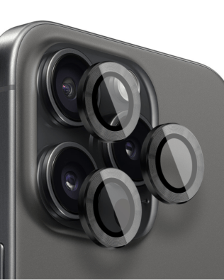 Metalowa osłona obiektywu aparatu ze szkła hartowanego 9H do iPhone 15 Pro, 1 zestaw, czarna