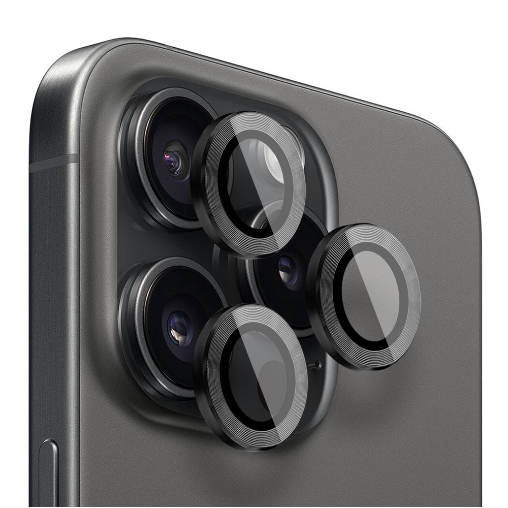 Metalowa osłona obiektywu aparatu ze szkła hartowanego 9H do iPhone 15 Pro, 1 zestaw, czarna - obrazek 2