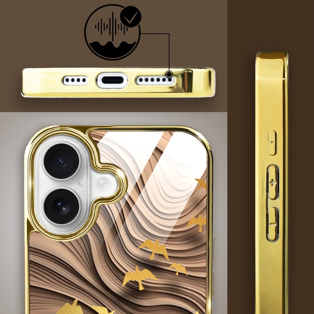 Etui do iPhone 16 IBIZU Elite Glass z MagSafe, Zwierzęta, Piaskowa odyseja, złote - obrazek 4