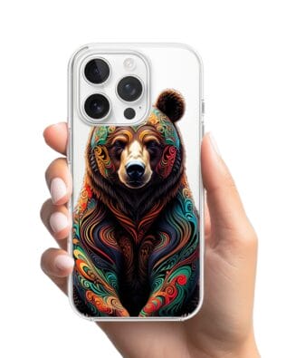 Etui do iPhone 16 Pro Max przeźroczyste, silikonowe Flexi, Dzika Mandala, Niedźwiedź