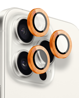 Metalowa osłona obiektywu aparatu ze szkła hartowanego 9H do iPhone 15 Pro, 1 zestaw, pomarańczowa