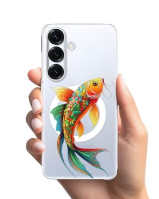 Etui do Samsung Galaxy S25 Plus z MagSafe przeźroczyste, silikonowe Flexi, Dzika Mandala, Złota ryba