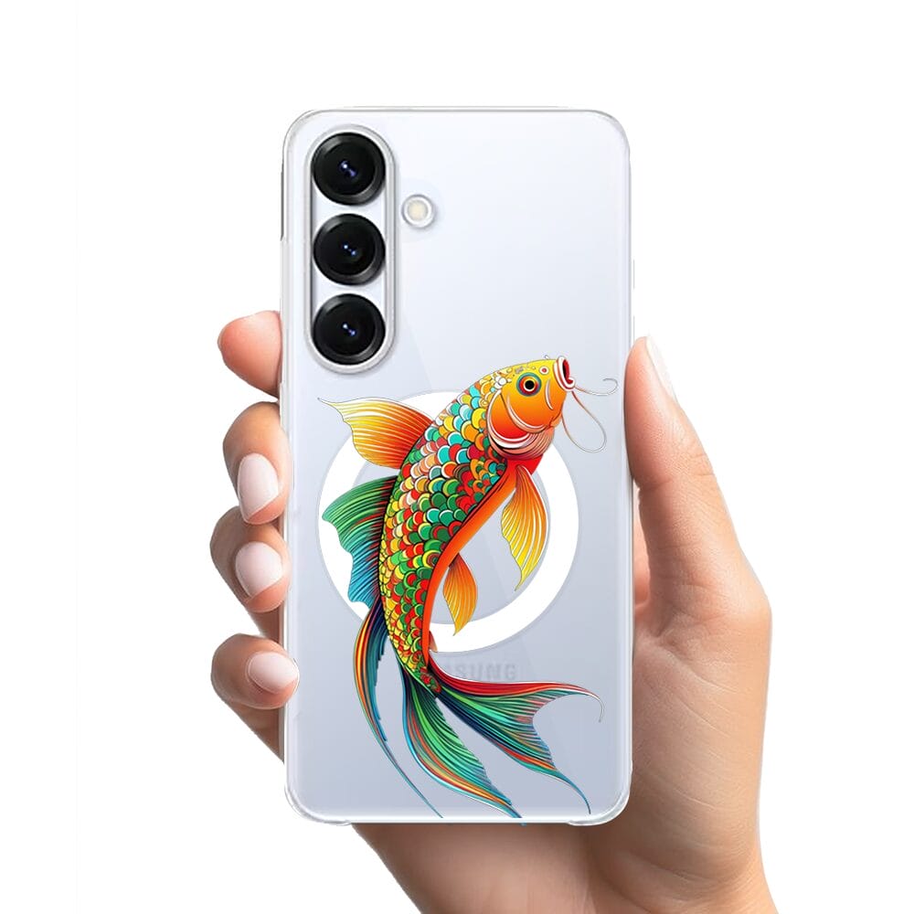 Etui do Samsung Galaxy S25 Plus z MagSafe przeźroczyste, silikonowe Flexi, Dzika Mandala, Złota ryba - obrazek 2