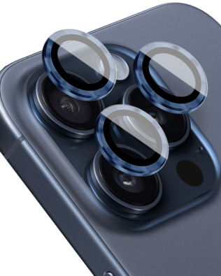 Metalowa osłona obiektywu aparatu ze szkła hartowanego 9H do iPhone 15 Pro Max, 1 zestaw, tytanowe błękitne