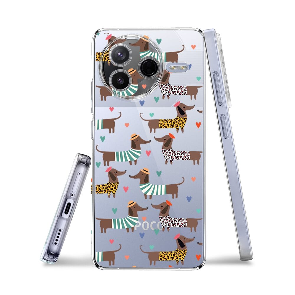 Etui do Xiaomi POCO F7 Pro przeźroczyste, silikonowe Flexi, zakochane jamniki - obrazek 3