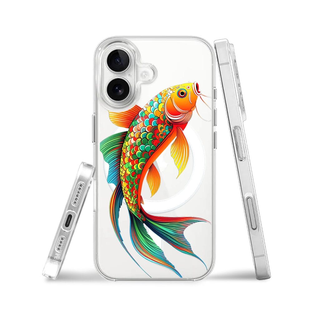 Etui do iPhone 16 z MagSafe przeźroczyste, silikonowe Flexi, Dzika Mandala, Złota ryba - obrazek 3