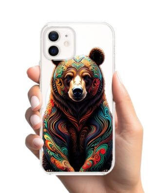 Etui do iPhone 12 Mini z MagSafe przeźroczyste, silikonowe Flexi, Dzika Mandala, Niedźwiedź