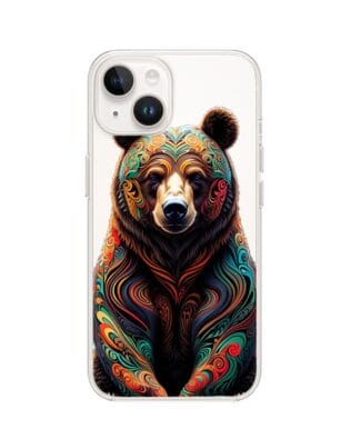 Etui do iPhone 13 przeźroczyste, silikonowe Flexi, Dzika Mandala, Niedźwiedź