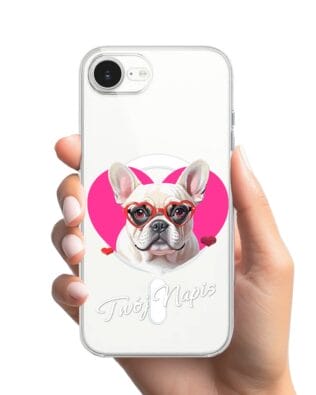 Etui do iPhone 16e z MagSafe przeźroczyste, silikonowe Flexi, Puppy Love, pies rasy Buldog Francuski