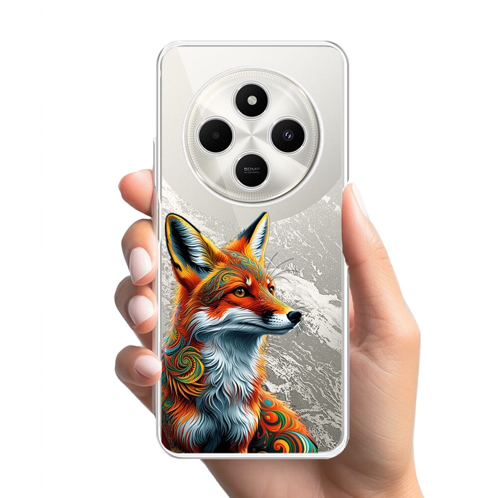 Etui do Xiaomi POCO C75 przeźroczyste, silikonowe Flexi, Dzika Mandala, Twarz lisa - obrazek 2