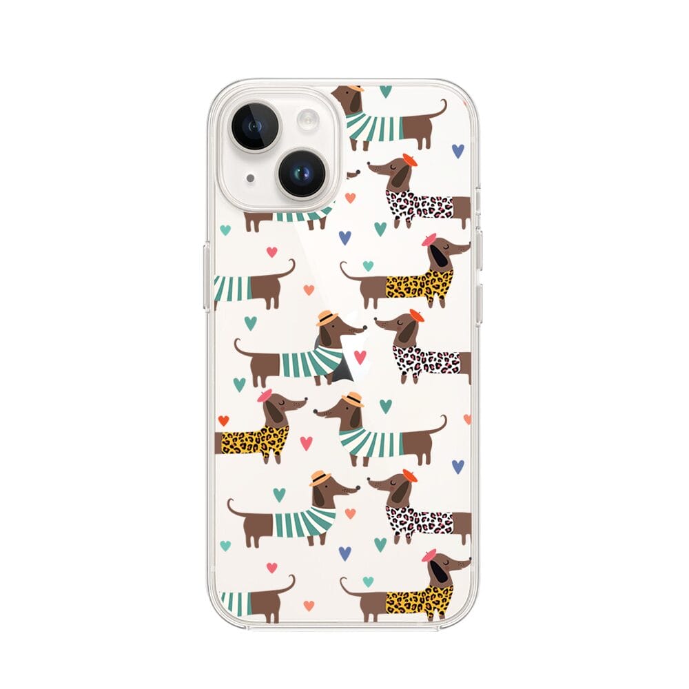 Etui do iPhone 14 Plus przeźroczyste, silikonowe Flexi, zakochane jamniki