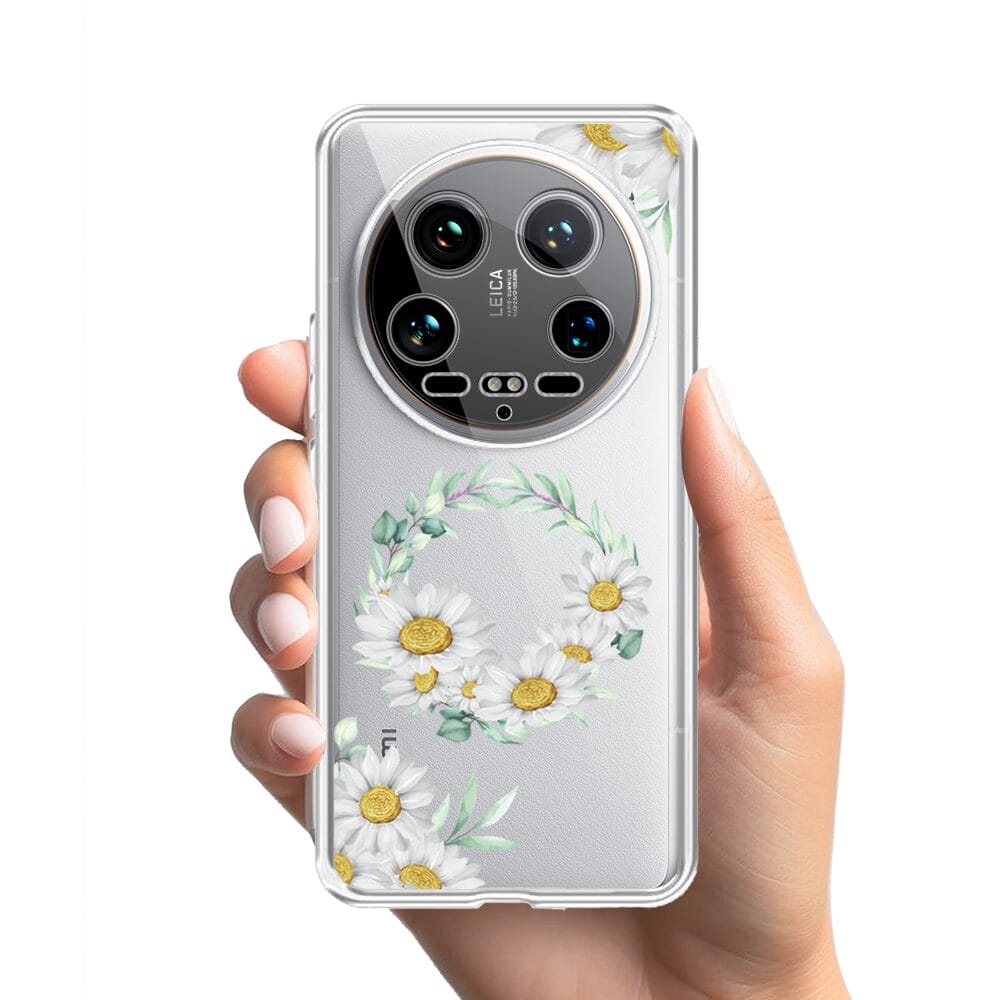 Etui do Xiaomi 14 Ultra przeźroczyste, silikonowe Flexi, wianek stokrotek - obrazek 2