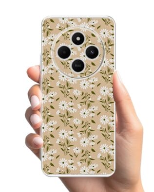 Etui do Xiaomi POCO C75 przeźroczyste, silikonowe Flexi, delikatne kwiatki na cielistym tle