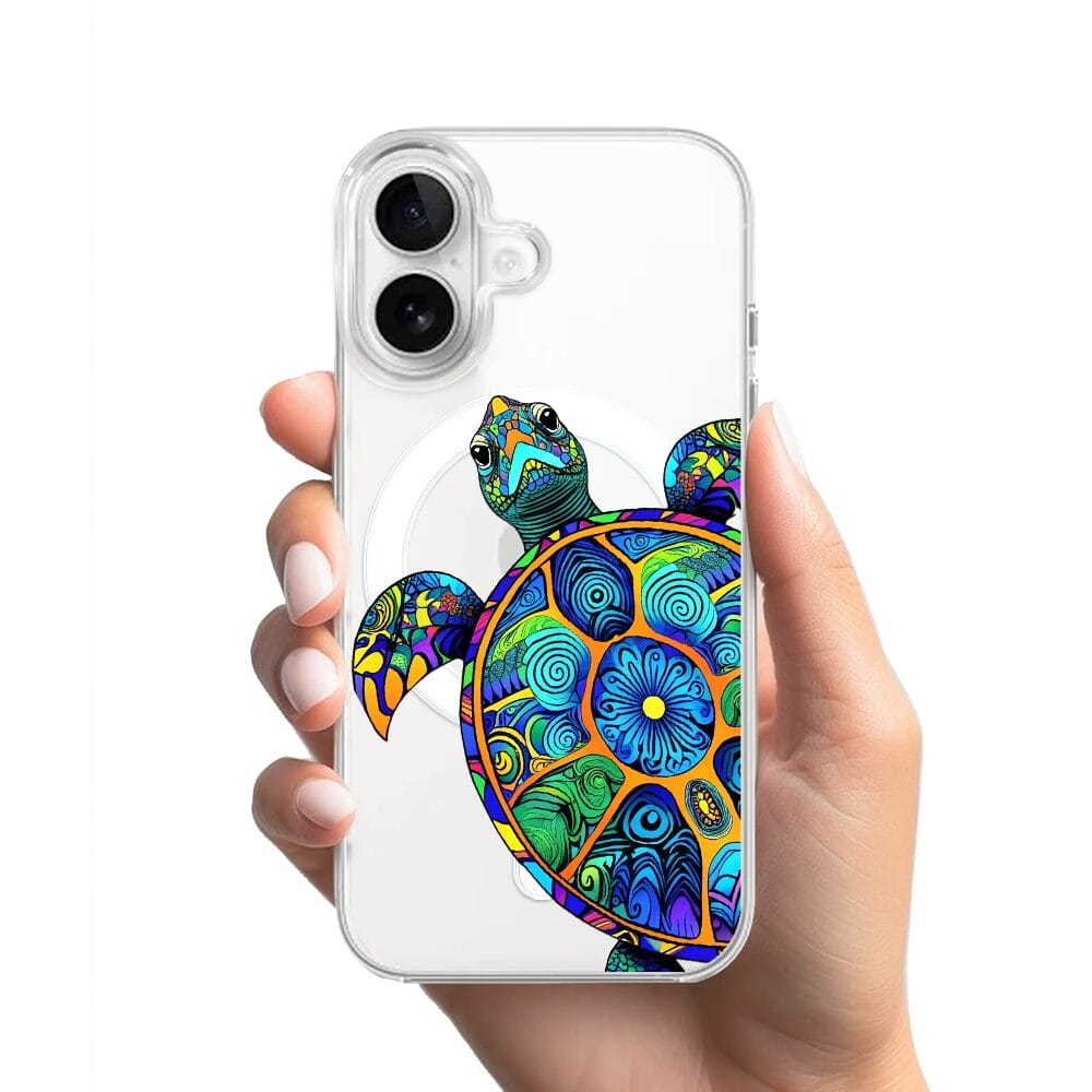 Etui do iPhone 16 z MagSafe przeźroczyste, silikonowe Flexi, Dzika Mandala, Żółw - obrazek 2