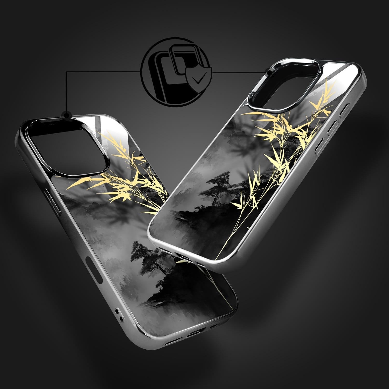 Etui do iPhone 16 Pro Max IBIZU Elite Glass z MagSafe Magia Azji, Złoty bambus, czarne - obrazek 3