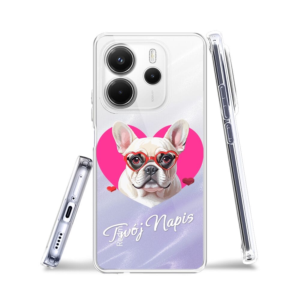 Etui do Xiaomi Redmi Note 14 5G przeźroczyste, silikonowe Flexi, Puppy Love, pies rasy Buldog Francuski - obrazek 3