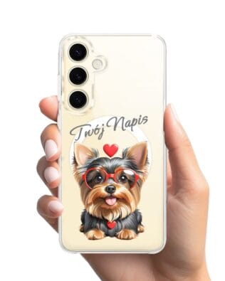 Etui do Samsung Galaxy S24 z MagSafe przeźroczyste, silikonowe Flexi, Puppy Love, pies rasy York