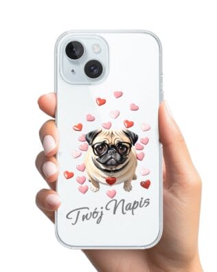 Etui do iPhone 15 przeźroczyste, silikonowe Flexi, Puppy Love, pies rasy Mops