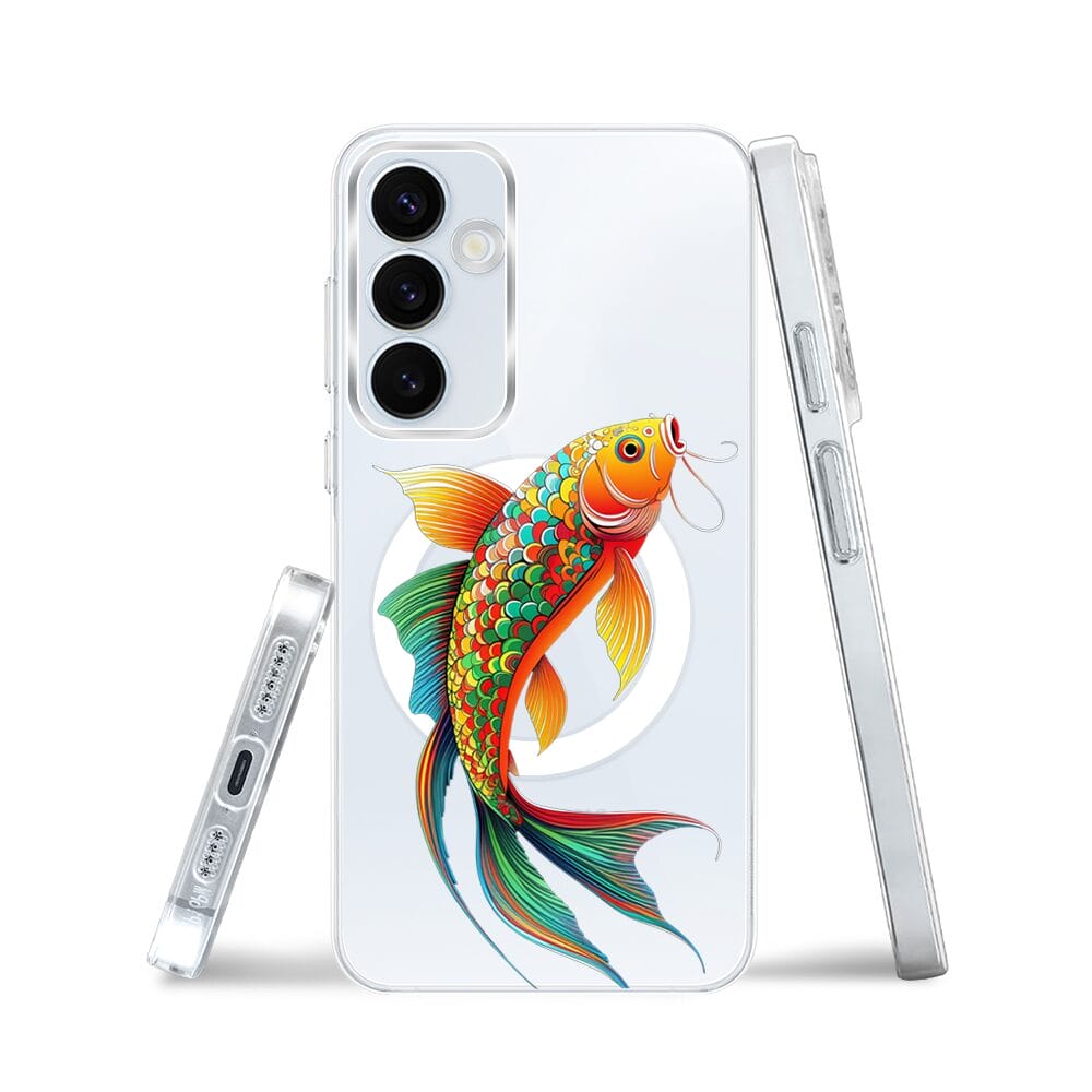 Etui do Samsung Galaxy A55 5G z MagSafe przeźroczyste, silikonowe Flexi, Dzika Mandala, Złota ryba - obrazek 3