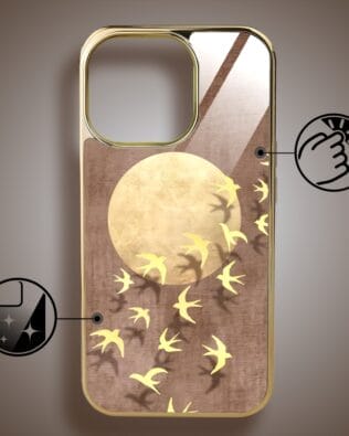 Etui do iPhone 16 Pro IBIZU Elite Glass z MagSafe Magia Azji, Taniec jaskółek, złote