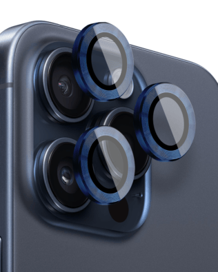 Metalowa osłona obiektywu aparatu ze szkła hartowanego 9H do iPhone 15 Pro, 1 zestaw, tytanowe błękitne