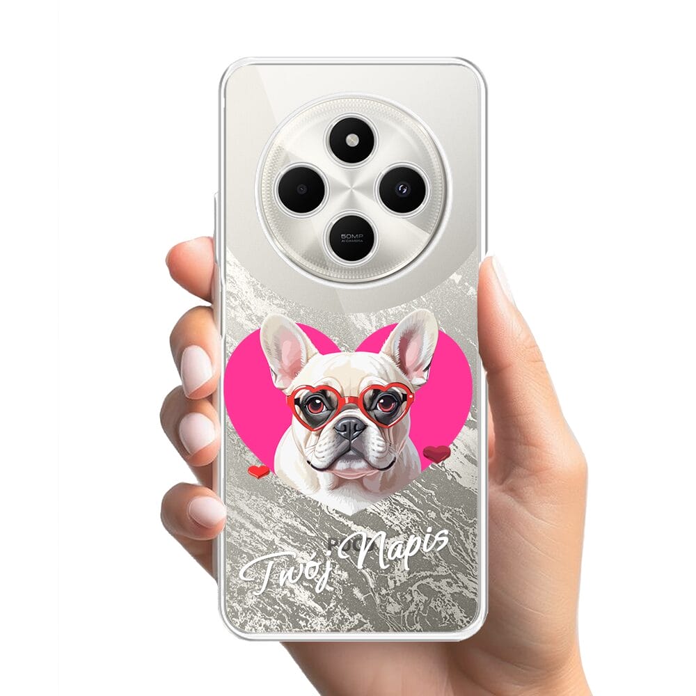 Etui do Xiaomi POCO C75 przeźroczyste, silikonowe Flexi, Puppy Love, pies rasy Buldog Francuski - obrazek 2