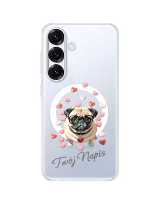 Etui do Samsung Galaxy S25 Plus z MagSafe przeźroczyste, silikonowe Flexi, Puppy Love, pies rasy Mops