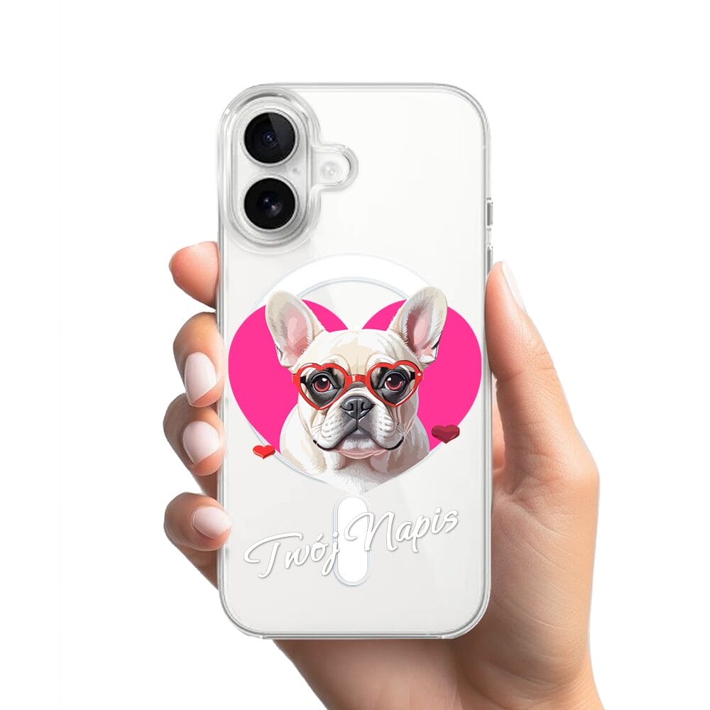 Etui do iPhone 16 z MagSafe przeźroczyste, silikonowe Flexi, Puppy Love, pies rasy Buldog Francuski - obrazek 2