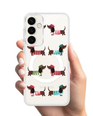 Etui do Samsung Galaxy S23 Plus z MagSafe przeźroczyste, silikonowe Flexi, jamnik w Paryżu