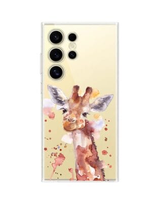 Etui do Samsung Galaxy S24 Ultra przeźroczyste, silikonowe Flexi, Akwarelowe Zoo, Żyrafa