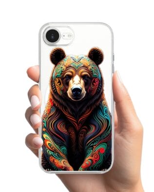 Etui do iPhone 16e z MagSafe przeźroczyste, silikonowe Flexi, Dzika Mandala, Niedźwiedź