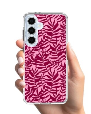 Etui do Samsung Galaxy S24 FE z MagSafe przeźroczyste, silikonowe Flexi, bordowe liście