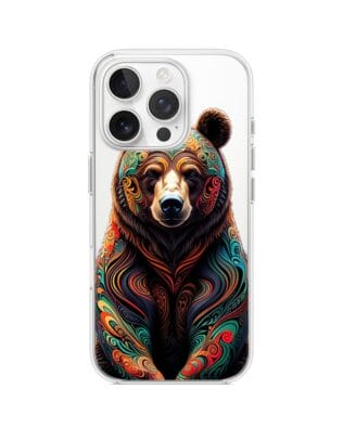 Etui do iPhone 14 Pro przeźroczyste, silikonowe Flexi, Dzika Mandala, Niedźwiedź