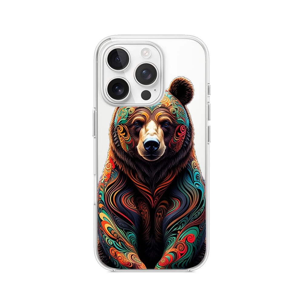 Etui do iPhone 14 Pro przeźroczyste, silikonowe Flexi, Dzika Mandala, Niedźwiedź